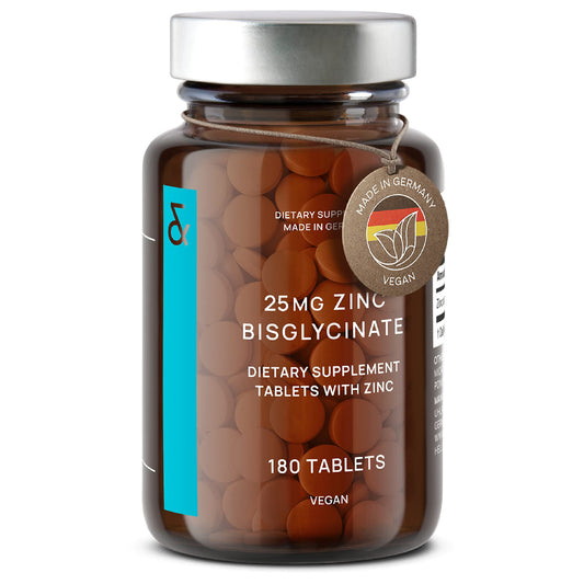 CLAV Zinc 25mg Vegan Certified - 180 Elemental Zinc Tablets in a Jar (6 Months Supply) - High Strength Zinc Bisglycinate Mineral Supplement - Supports Immune System, Hair, Skin & Nails for Women & Men