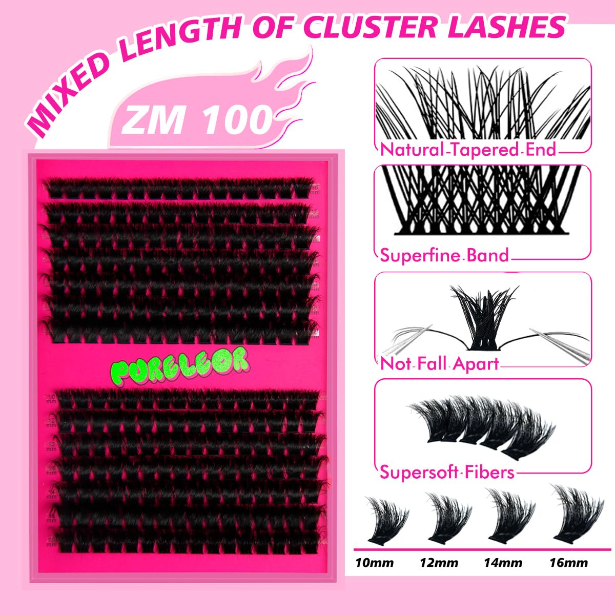 PURELEOR Individual Cluster Lashes Kit Lash Extensions Set DIY Multiple styles Eyelash Clusters with Bond and Seal Tweezers 100D Curl Mixed 10-16mm