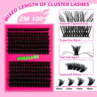 PURELEOR Individual Cluster Lashes Kit Lash Extensions Set DIY Multiple styles Eyelash Clusters with Bond and Seal Tweezers 100D Curl Mixed 10-16mm