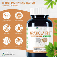 ALZURO LABS Alzuro Labs Soursop (Graviola) | 4,000mg Equivalent | 400mg 10:1 Fruit Extract | 180 Vegan Capsules | Annona muricata | GMP & 3rd Party Lab Tested