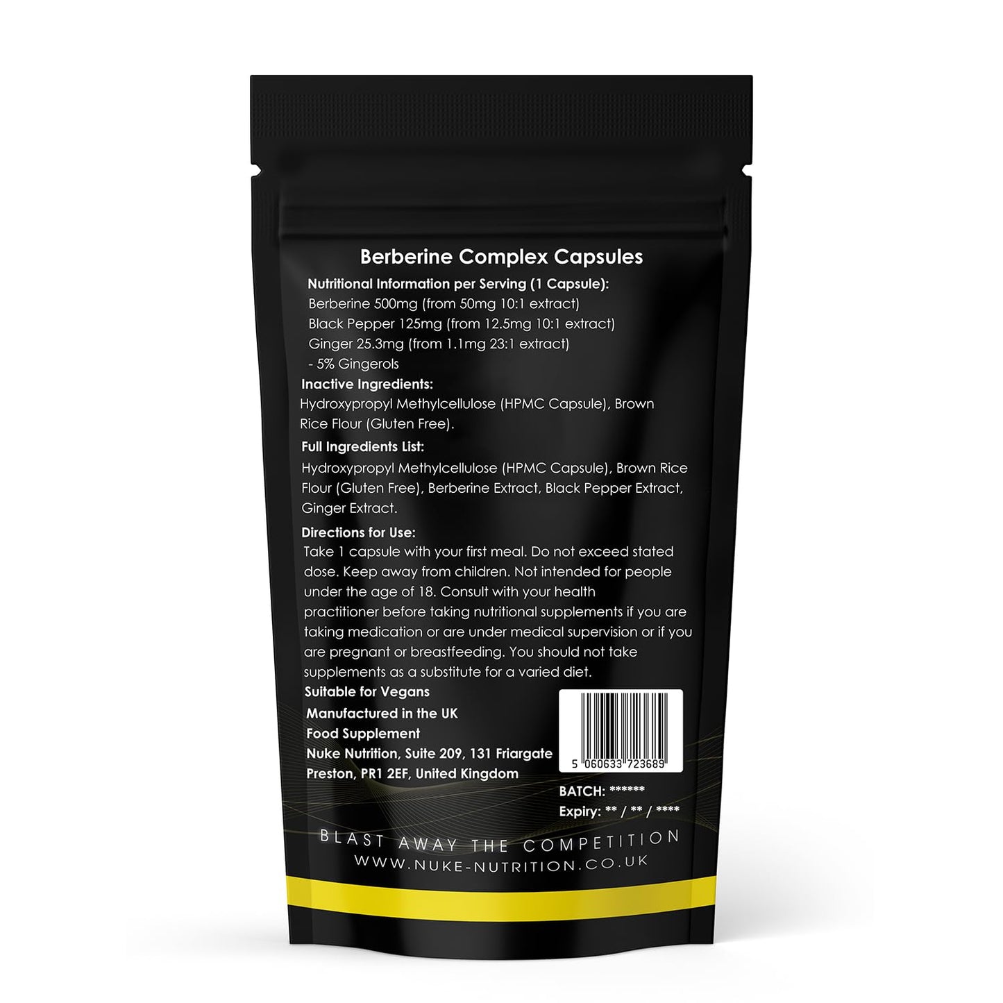 Nuke Nutrition Berberine Supplement 500mg | 60 Capsules