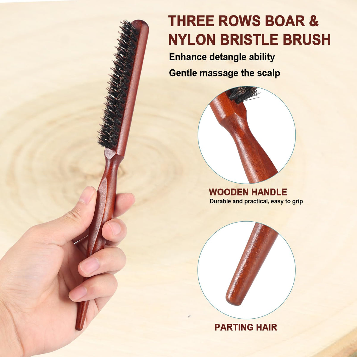 BESTOOL Hair Brush, 100% Pure Boar Bristle Hair Brush for Women Men Children, Natural Bristles for Thin and Fine Hair, Slick Back Hair Brush, Restore Shine and Texture