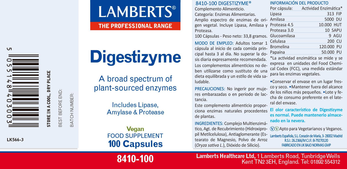 Lamberts Digestizyme – Broad Spectrum Plant Enzymes for Protein & Digestion – 100 Capsules