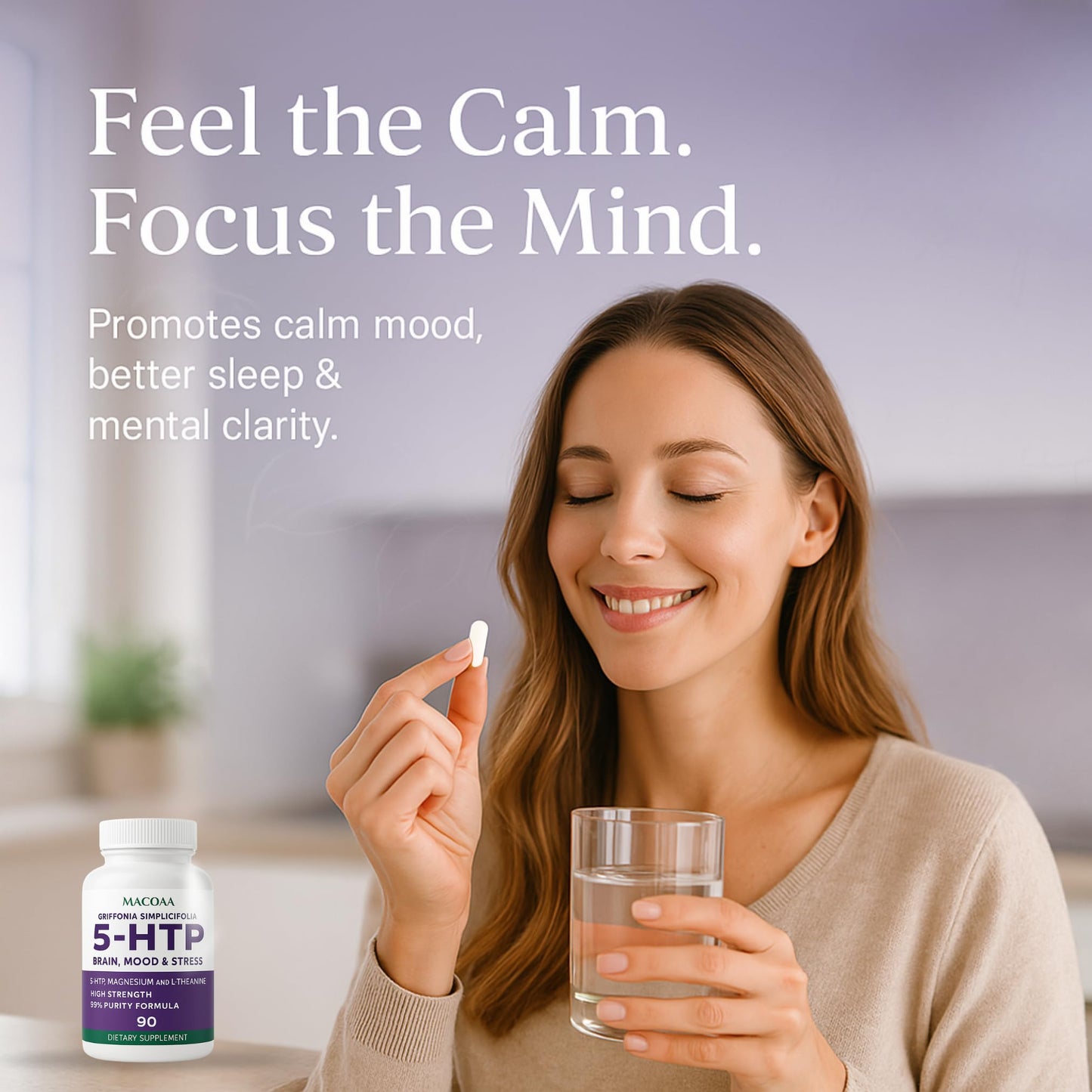 5HTP Supplement, 400mg High Strength 5 HTP Griffonia Complex 99% Purity with Magnesium Bisglycinate and L-Theanine, Sleep and Mood Support, 90 Capsules