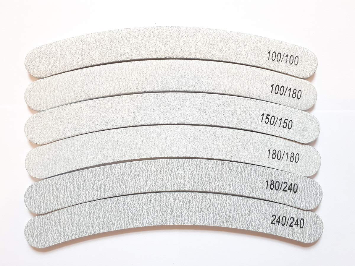25x Nail Files Zebra Shape CURVED BANANA BOOMERANG Double Sided Emery Board Chose Grit MHD (GRIT 100/180)