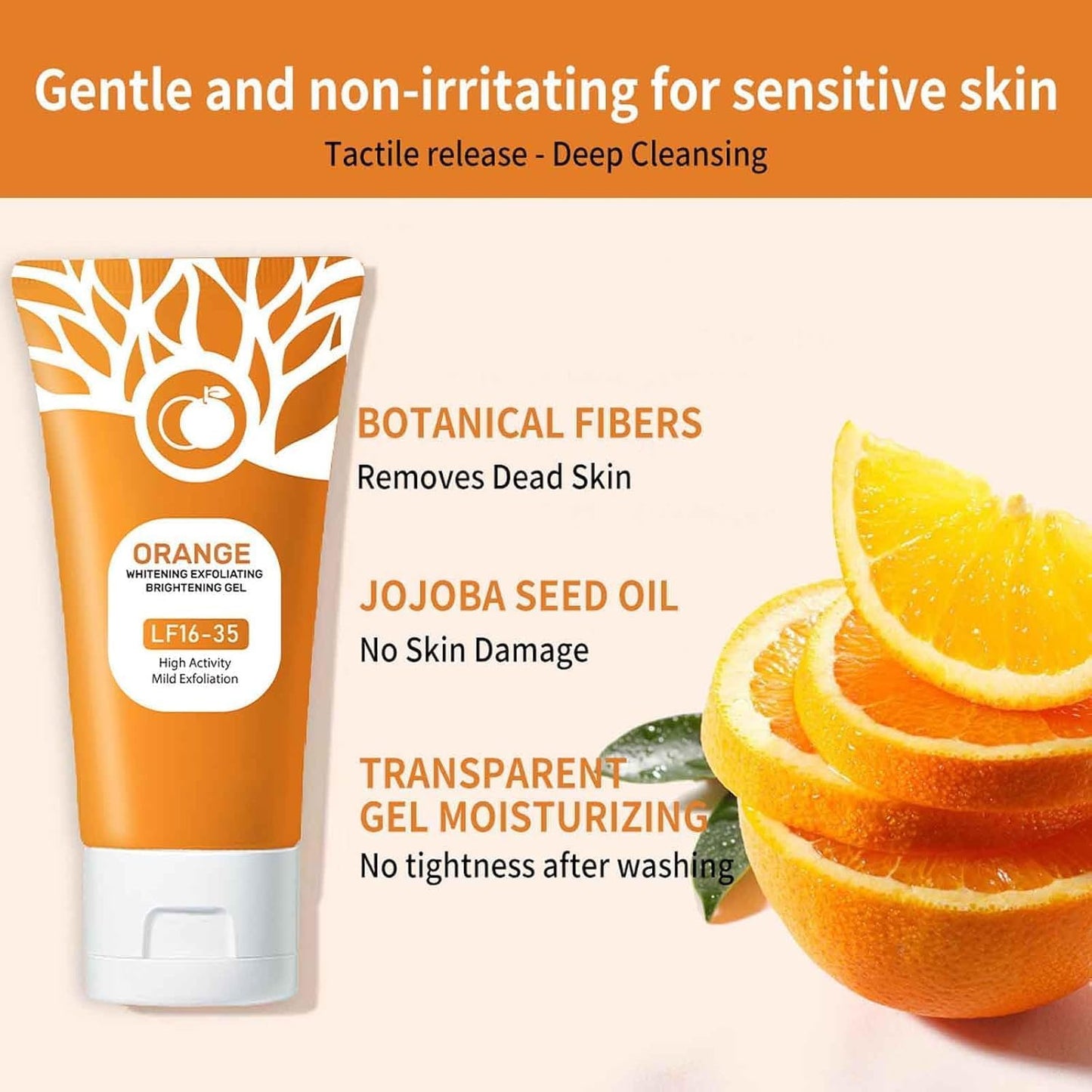 2pcs Orange Enzymes Exfoliating Brightening Gel, Exfoliating Cleansing Gel, Organic Face and Body Exfoliatings Scrub Gels, Deep Cleansing Moisturizing Facial Exfoliator for All Skin Types