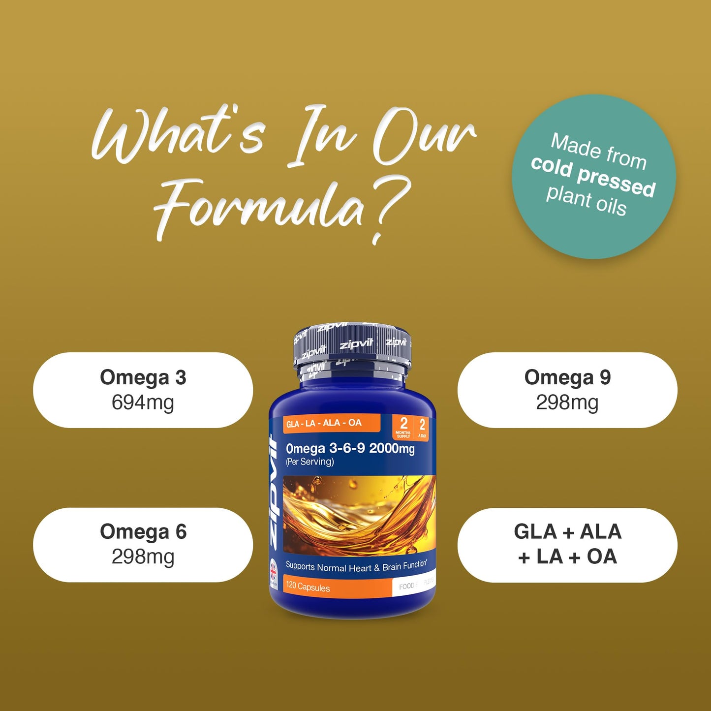 Zipvit Omega 3 6 & 9 Oil 2000mg, 120 Softgels. Source of Alpha-Linolenic Acid. Supports Maintenance of Normal Blood Cholesterol