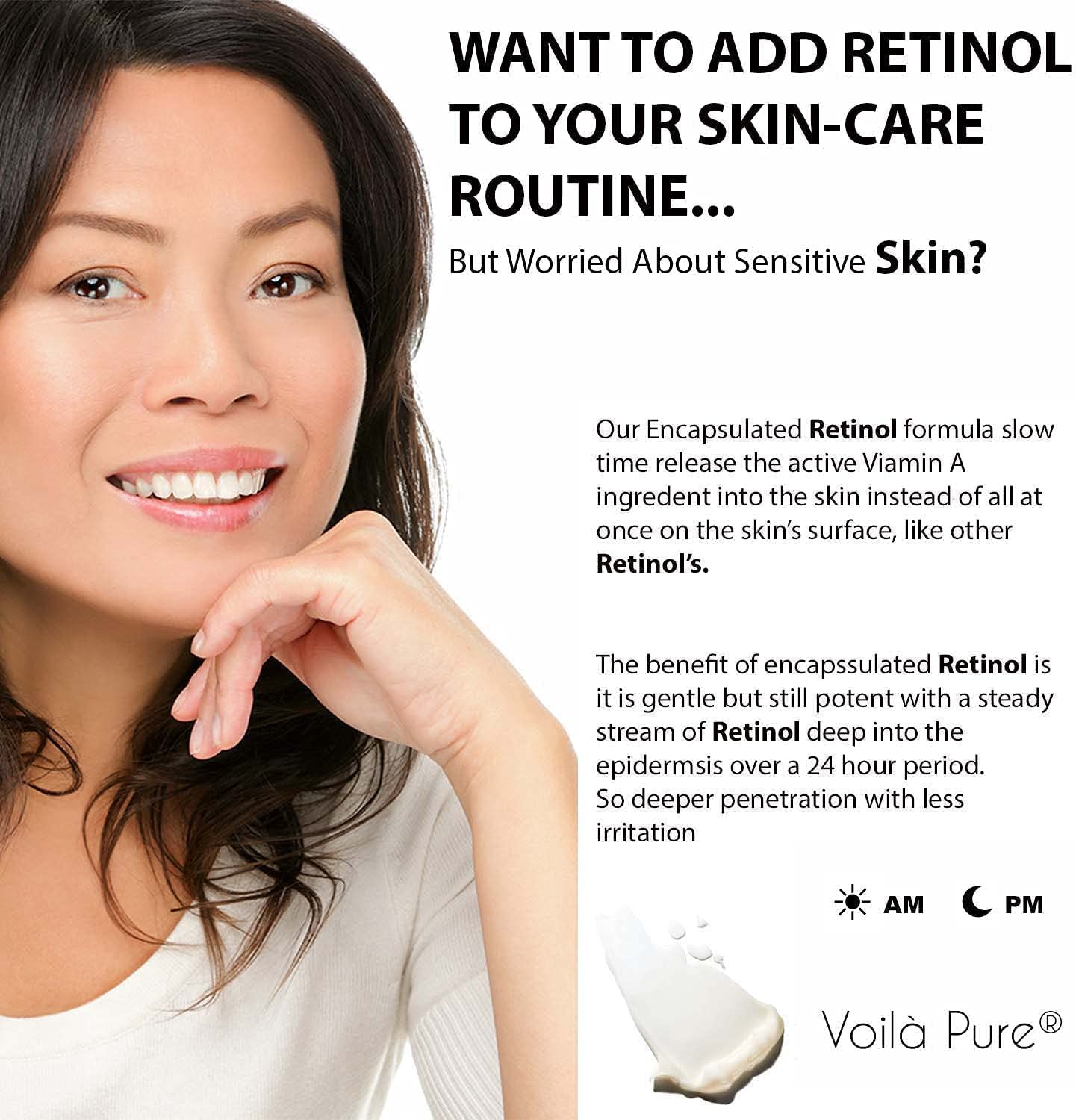 Voila Pure - RETINOL CREAM - Moisturizer - For Face & Neck - 2.5% Slow Release Retinol - Infused With Hyaluronic Acid & Vitamin E - Use Day & Night For Best Anti-Ageing & Acne Results - 1.7fl Oz
