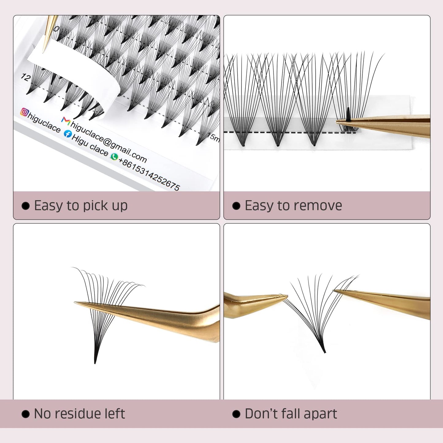 Higu clace Higu Clace 10D 0.07 C Curl Mix 10-15mm Volume Eyelash Extensions With Pointed Base Middle Stem (10D 0.07 C Mix 10-15)