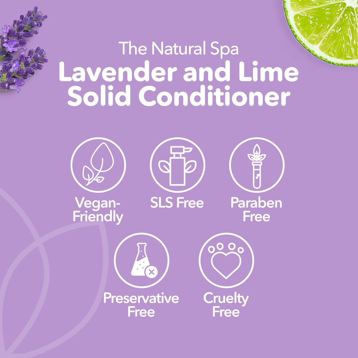 Lavender Lime Hair Conditioner Bar, Natural Hair Care Bar for Frizzy Hair, Vegan Hair Bars, Plastic-Free, No Chemicals & Preservatives, Up to 80 Washes, 60g - The Natural Spa