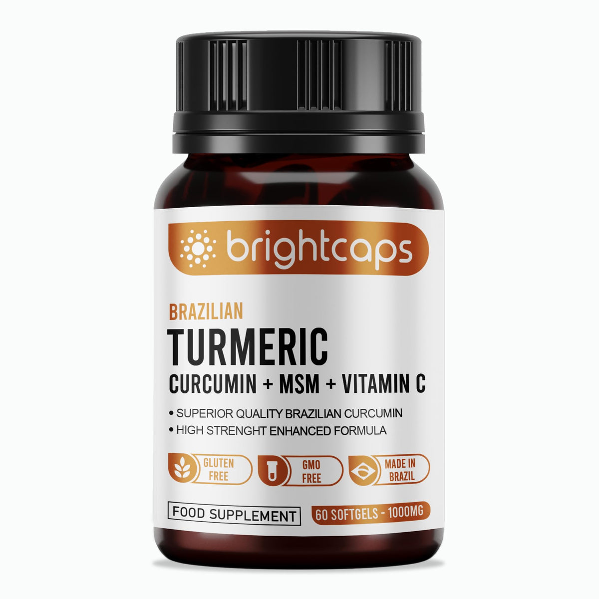 Brightcaps MSM (Methylsulfonylmethane) with Turmeric Full Spectrum Curcumin (95% Curcuminoids) & Vitamin C | Immune System & Health Support | Joint Care Support | 1000mg Sofgels