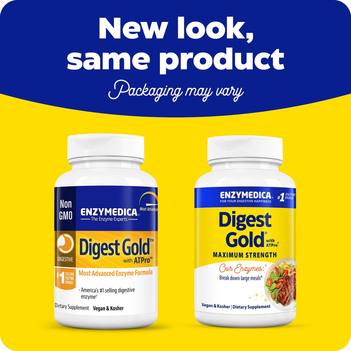 Enzymedica Digest Gold, High Potency Digestive Enzymes with ATPro, Supports Digestion of Fats, Protein, Carbs and Fibre, Helps with Occasional Bloating, 90 Vegan Capsules, Gluten Free, Non-GMO