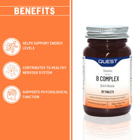 Quest Vitamin B Complex (30 Tablets) - Quick Release Formula to Reduce Tiredness & Fatigue. Full Spectrum of B Vitamins: Thiamin B1, Riboflavin B2, Niacin B3, Vitamin B6 & Vitamin B12.