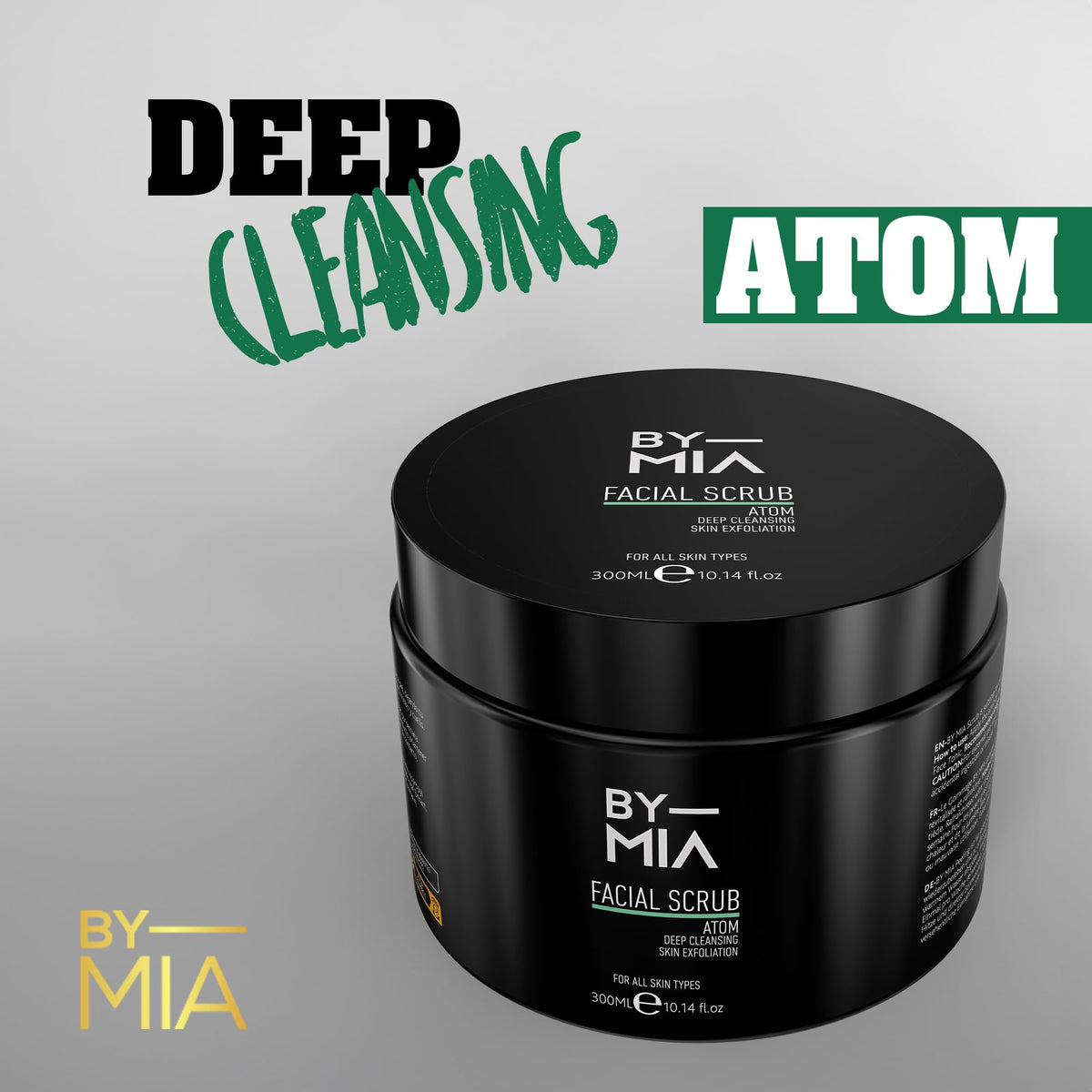 BY MIA Facial Scrub Atom 300ml | Deep Cleansing | Gentle Exfoliation | All Skin Types | Refreshing | Smooth Skin | Effortless Application | Non-drying Formula | Skin Renewal