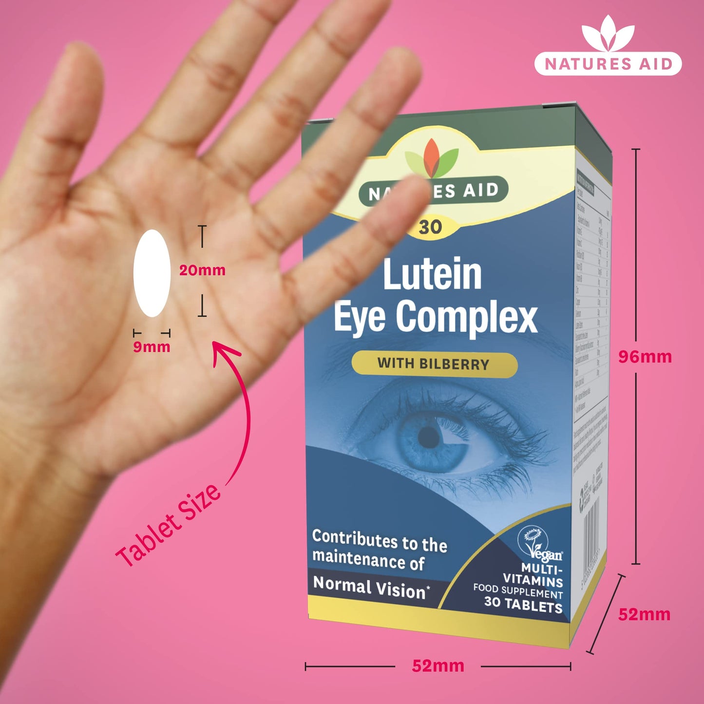 Natures Aid Lutein Eye Complex – High Strength Vision Support with Bilberry, Zinc & Vitamins C, E – Antioxidant Eye Health Supplement – Vegan, No Artificial Additives – 30 Tablets