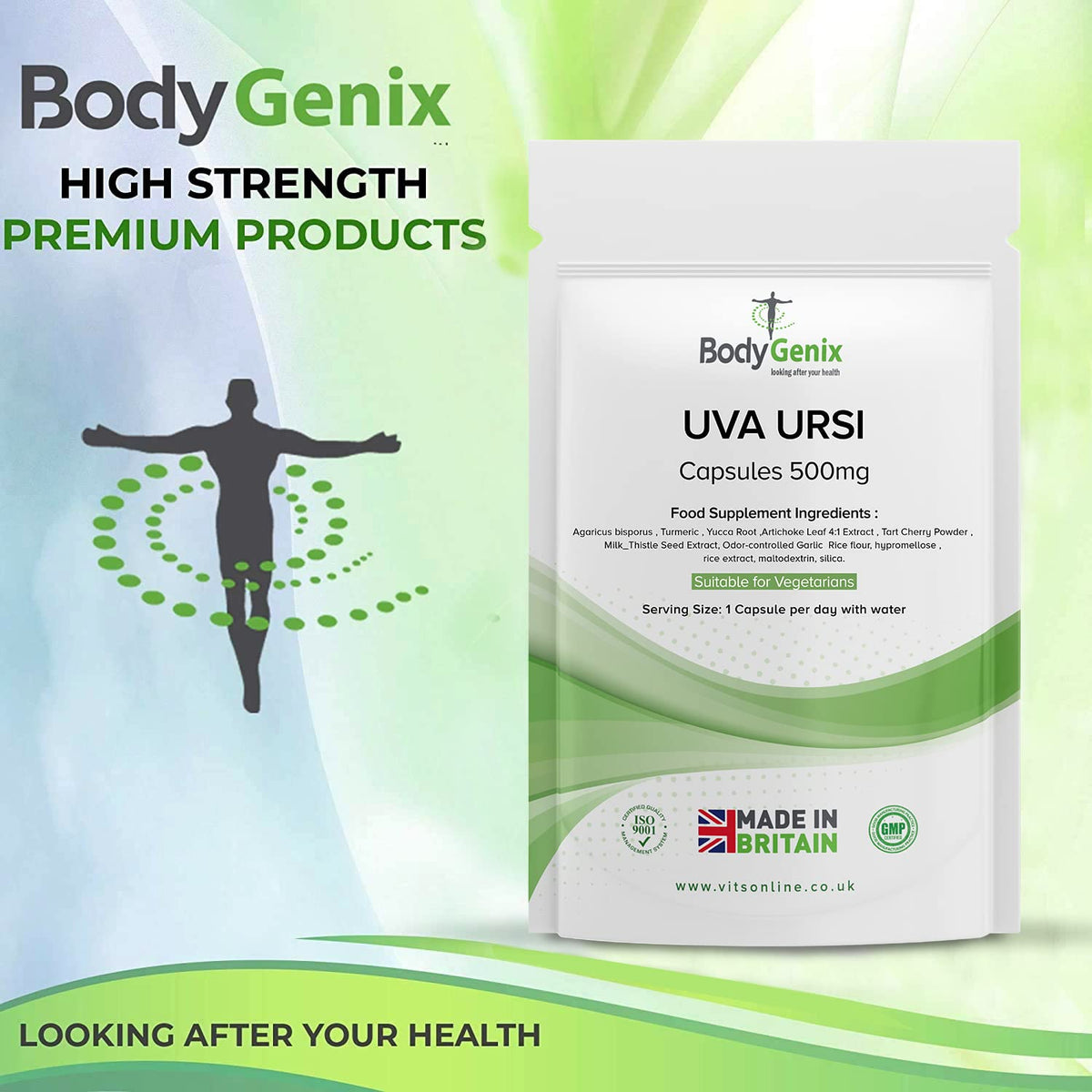 Bodygenix UVA Ursi Capsules - 500mg High Antioxidant Formula Immune System Joints Urinary Infections Digestive Health Support Natural Vegan Supplement - 30 Caps 1 Month Supply