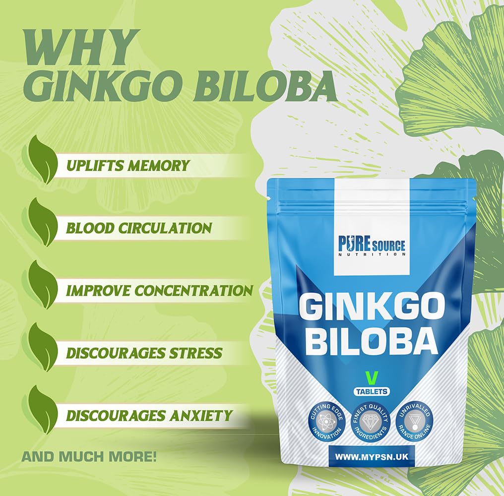 Vegan Ginkgo Biloba 360 Tablets | 6000mg Supplements for Memory & Cognitive Functions | Pure Source Nutrition