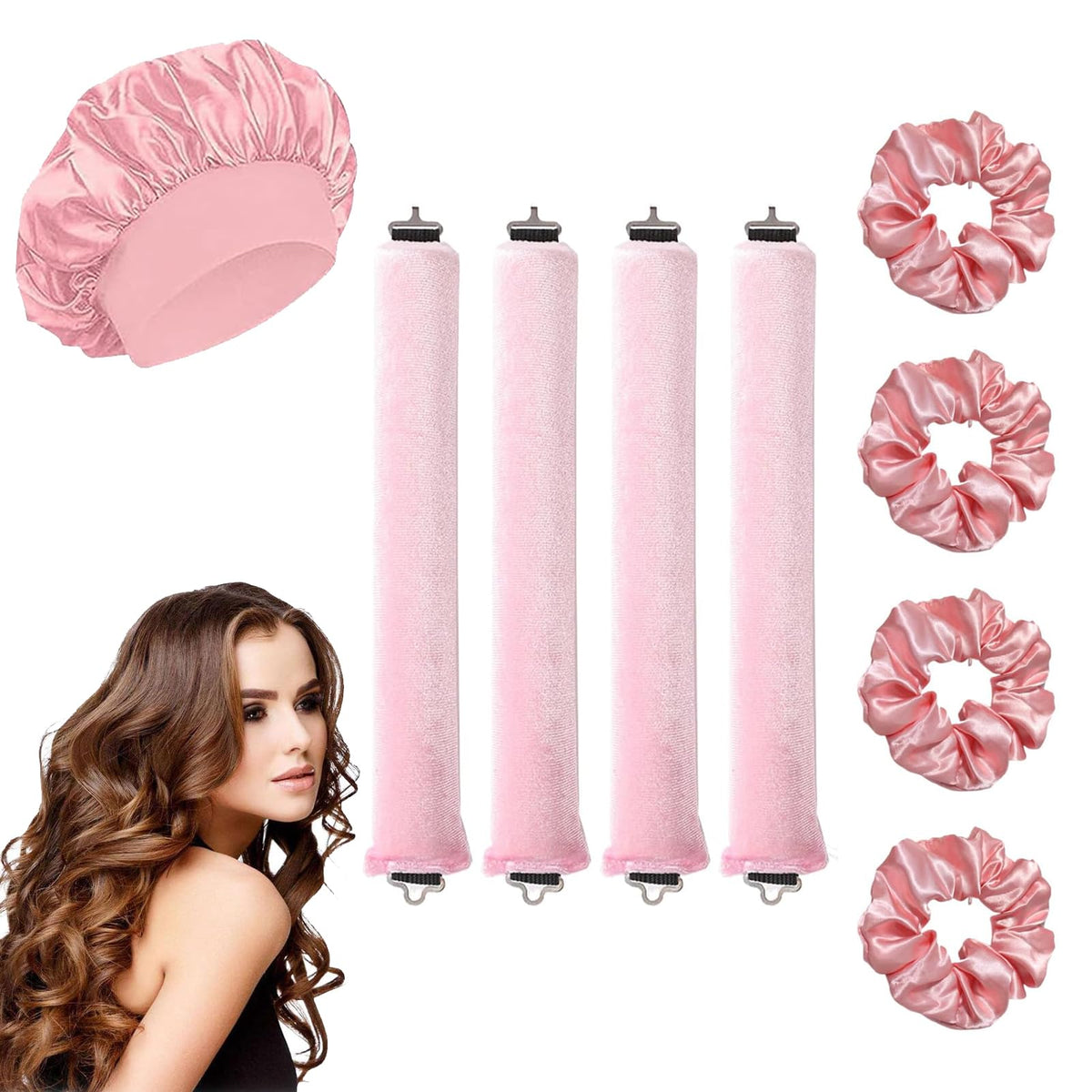 JBLJDWD 9 Pcs Heatless Blowout Rods, Heatless Curling Rod, Easy to Use Blowout Rods No Damage to Hair Heatless Curls for Curl Rods Women Long Hair Styling Tools for All Hair Pink