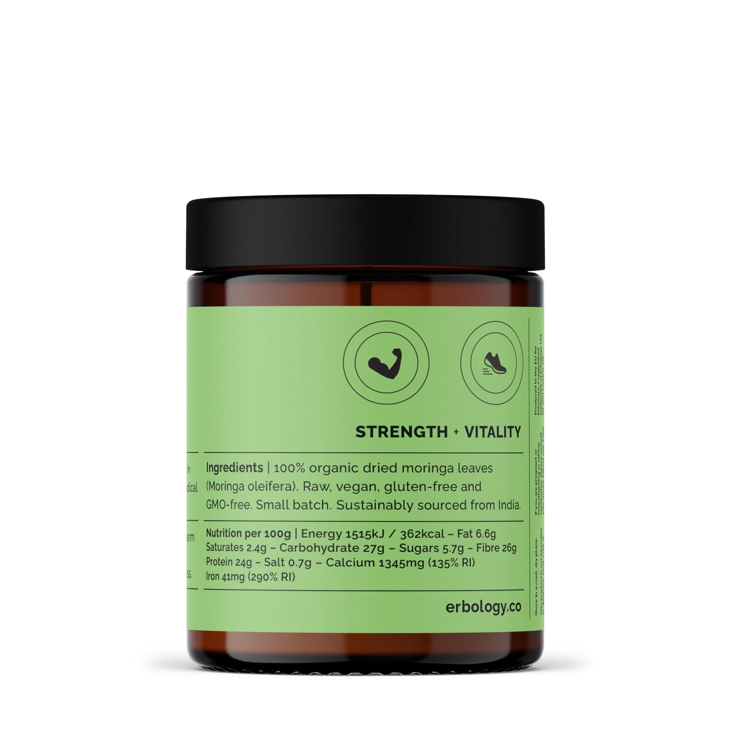 Erbology Organic Moringa Leaf Powder 90g - 45 Servings - Immunity Support - Rich in Calcium and Iron - Sustainably Sourced Straight from Farm in India - Small Batch - Vegan - GMO-Free