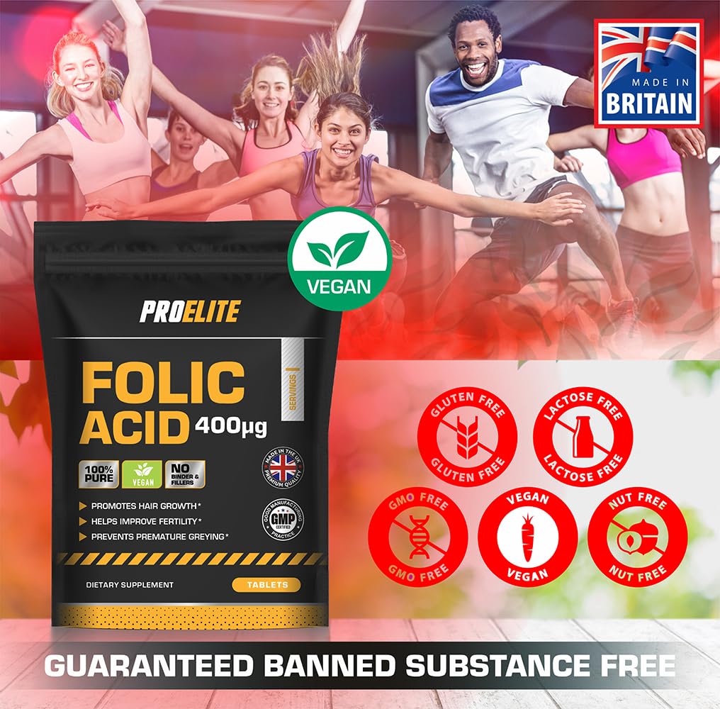 Folic Acid Tablets 400 mcg - 90 Vegan Vitamin B9 Tablets Folic A 400�g Pregnancy Care - Normal Function of Immune System and Reduce Tiredness and Fatigue - Made in The UK by PROELITE