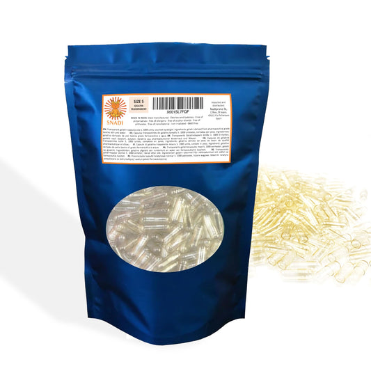 Snadi - Empty Gelatin Capsules Size 5 | 1000 Pieces | Pharmaceutical Grade Quality | Perfect for Vitamin and Supplement Fillings | 100% Recyclable Packaging, Gelatin Capsules.