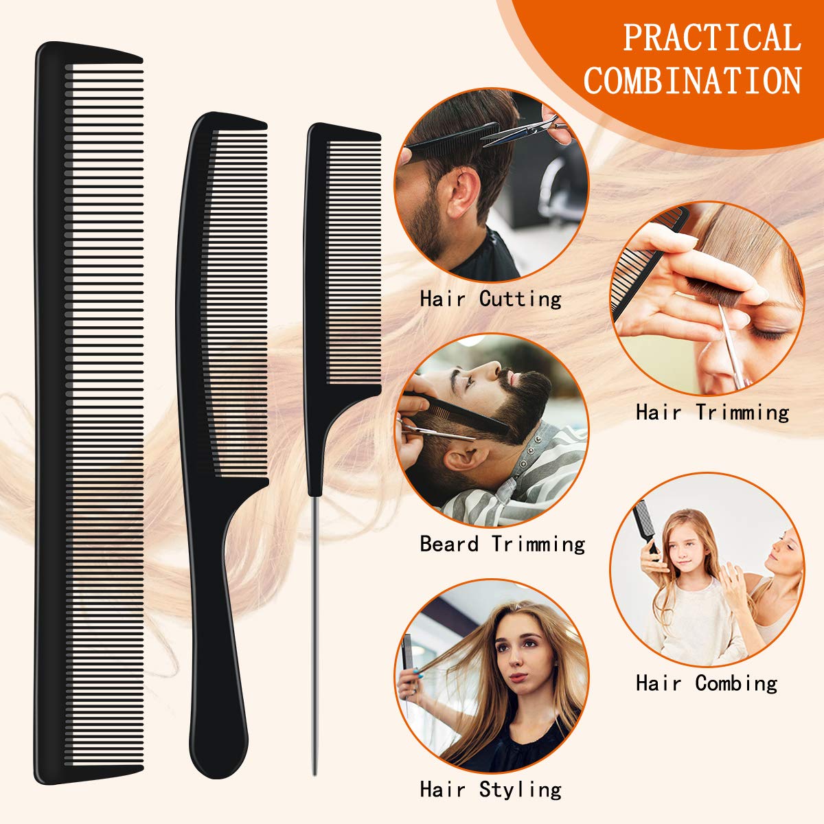 URAQT Hairdressing Combs Set, 3pcs Hair Combs Hair Brushes, Pin Tail Comb, Anti Static Fine Tooth Cutting Comb Professional Salon Styling Comb