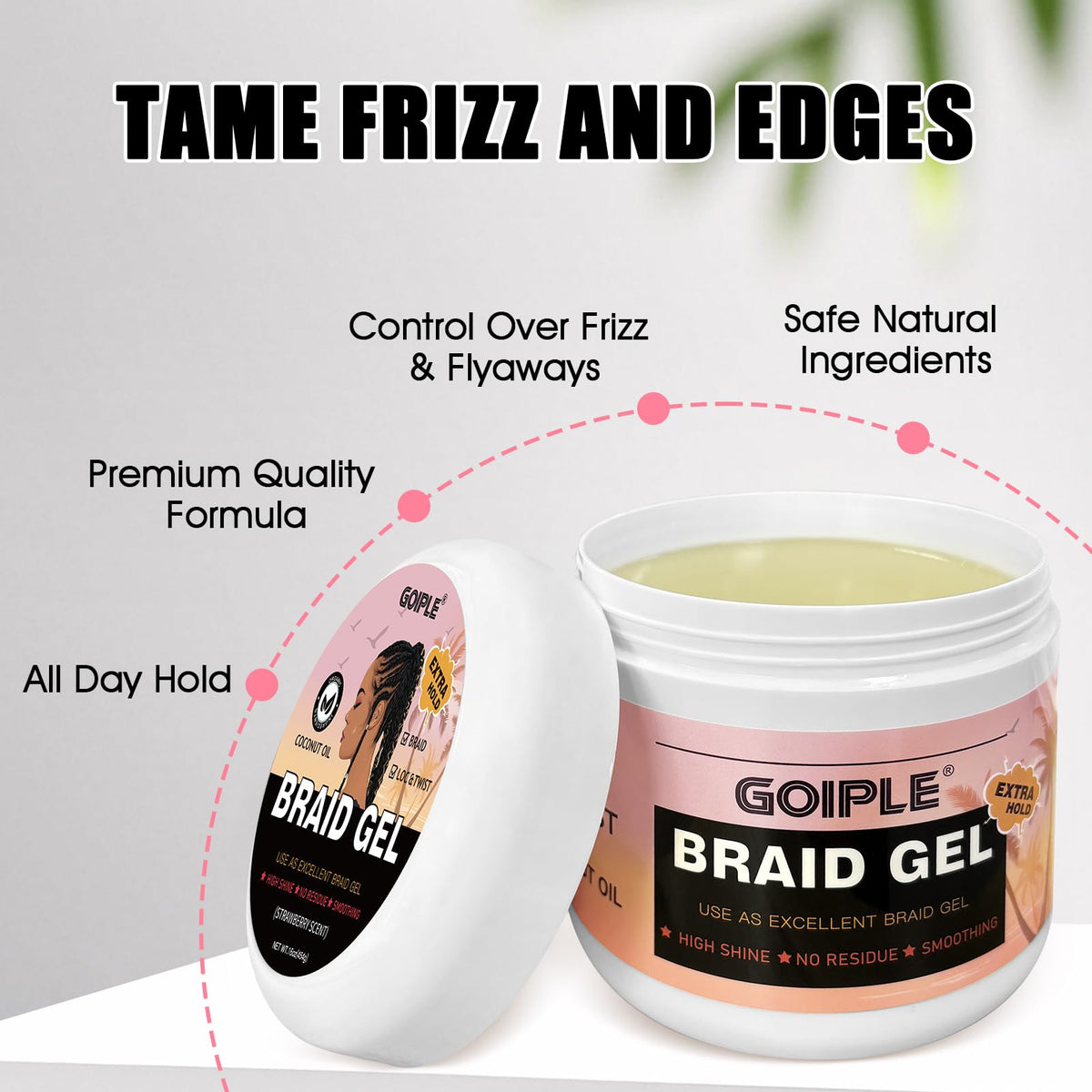 WOZUTUNT Large Capacity Family Pack Smoothing Braiding Gel for Twist, Locs, Braids, Edge Control, Cornrows - Strong Hold, No Flake, Anti-Frizz, Easy to Use Hair Gel Women (16 OZ Strawberry Flavor)