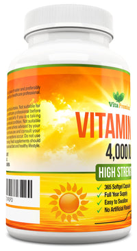 Vitamin D 4,000 IU Softgels, Maximum Strength Vitamin D3 Supplement, 365 Easy to Swallow Tablets - Full Year Supply