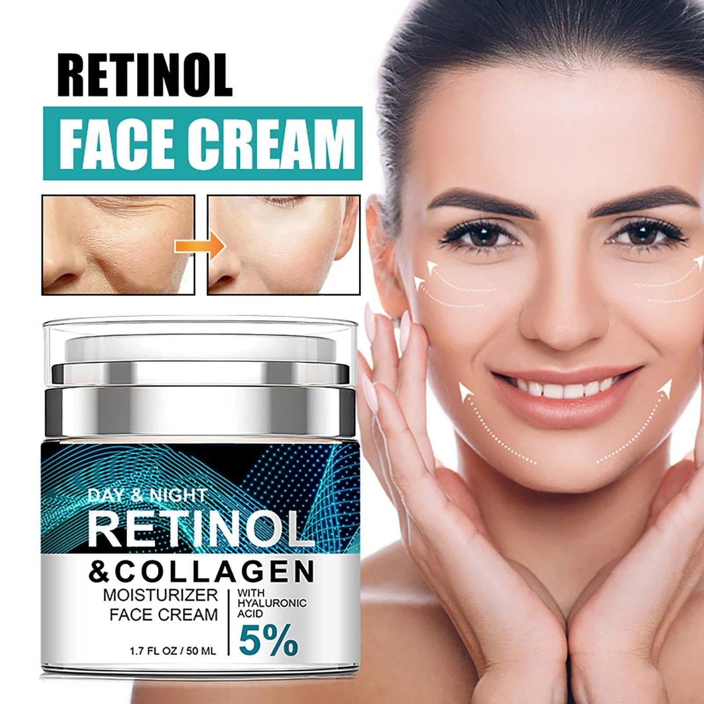 Advanced Retinol Collagen Face Cream with 5% Hyaluronic Acid – Anti-Aging & Anti-Wrinkle Formula to Reduce Fine Lines, Lift & Firm Skin. 24-Hour Hydration for a Youthful Glow. Suitable for Most Skin