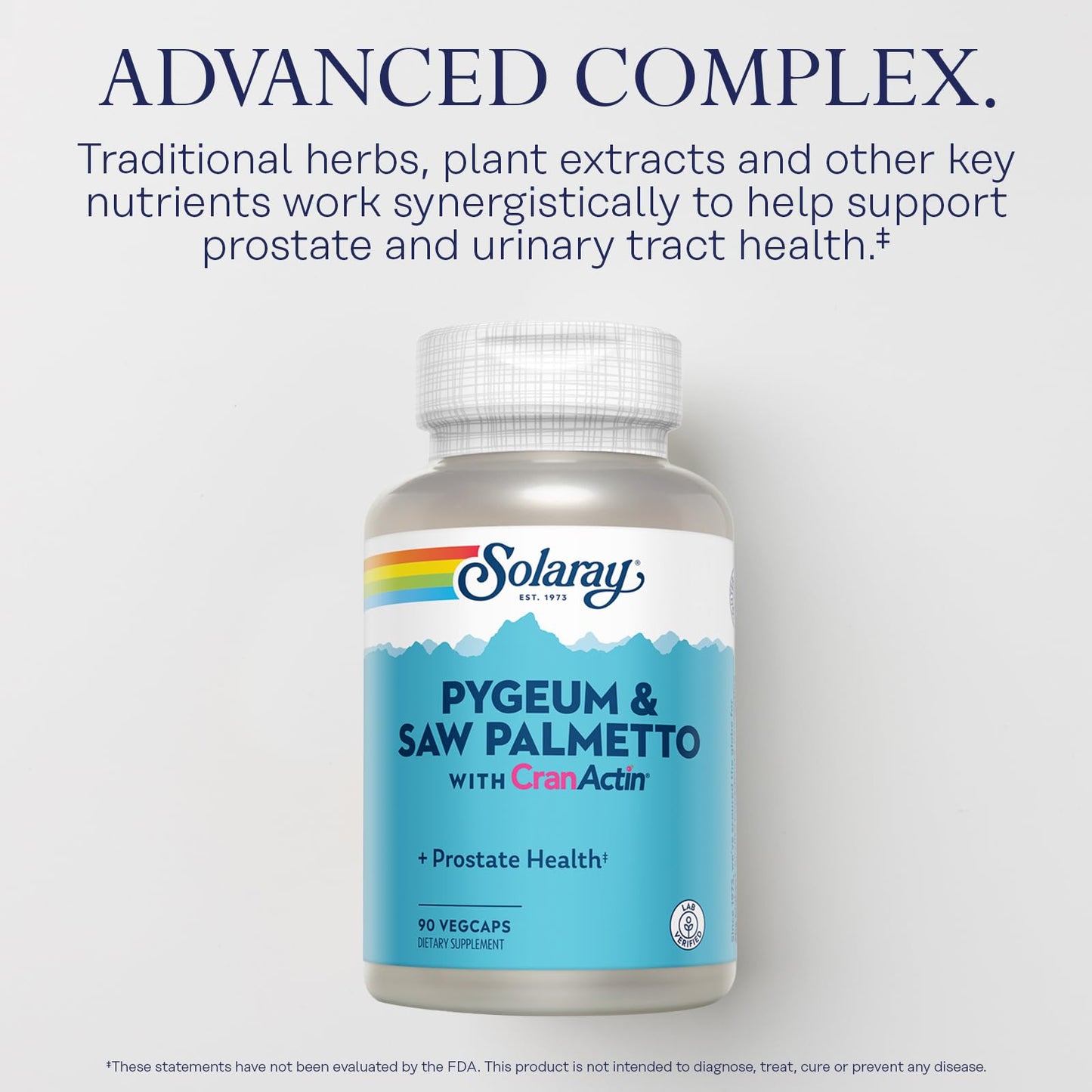 SOLARAY Pygeum and Saw Palmetto with CranActin - Prostate Health Supplement with Pygeum Bark, Saw Palmetto Extract and Cranberry Extract, Lab Verified, 60-Day Guarantee (15 Servings, 90 VegCaps)