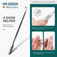 MR.GREEN Cuticle Scissors, Stainless Steel Sharp Cuticle Nippers with Pusher for Salon and Home Manicure & Pedicure Set (Nickel Pearl + Pusher)