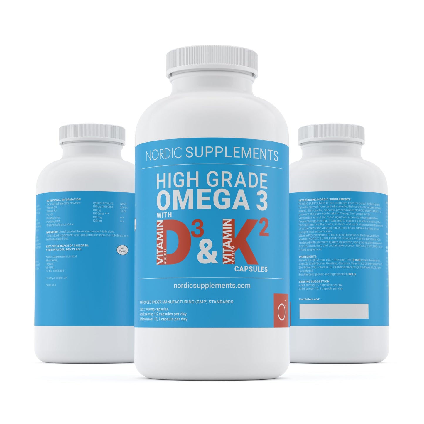 Nordic Supplements Omega 3 Fish Oil 1000mg with Vitamin D 4000iu and K2 100ug - 180 Capsules Supplements