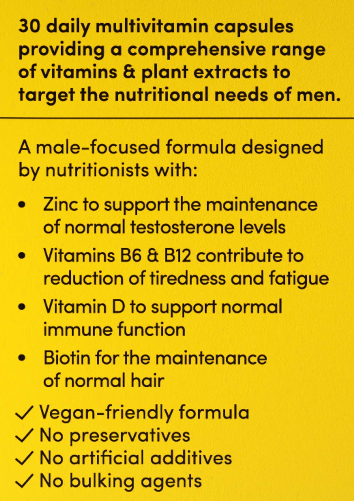 Vitl Male Multivitamin & Minerals Supplement - 30 Vegan Capsules - 20 Essential Nutrients Including B Vitamins, Zinc, Vitamin D & Plant Extracts - Support Overall Male Wellbeing - 1 Month Supply