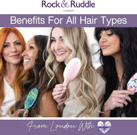 Rock & Ruddle Natural Pure Boar Bristle Hair Brush for Women and Kids (Large, 21cm) - Perfect for Wet or Dry Hair, Detangling Smoothing Blowdrying - Designed & Made in UK - Blue Ribbon