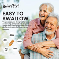 Nature Fort Organic Turmeric Capsules High Strength 1400mg with Black Pepper and Ginger – Active Curcumin Formula – 120 Veg Capsules – Organic, Vegan, and Non-GMO – Enhanced Absorption