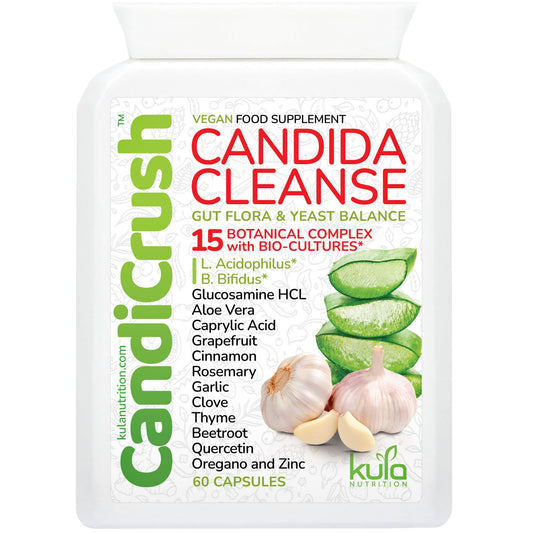 Kula Nutrition CandiCrush - Candida Cleanse Complex - Herbal Thrush Tablets - Natural Candida Treatment for Women and Men with Probiotic Live Friendly Bacteria for Yeast Infection - 60 Vegan Capsules