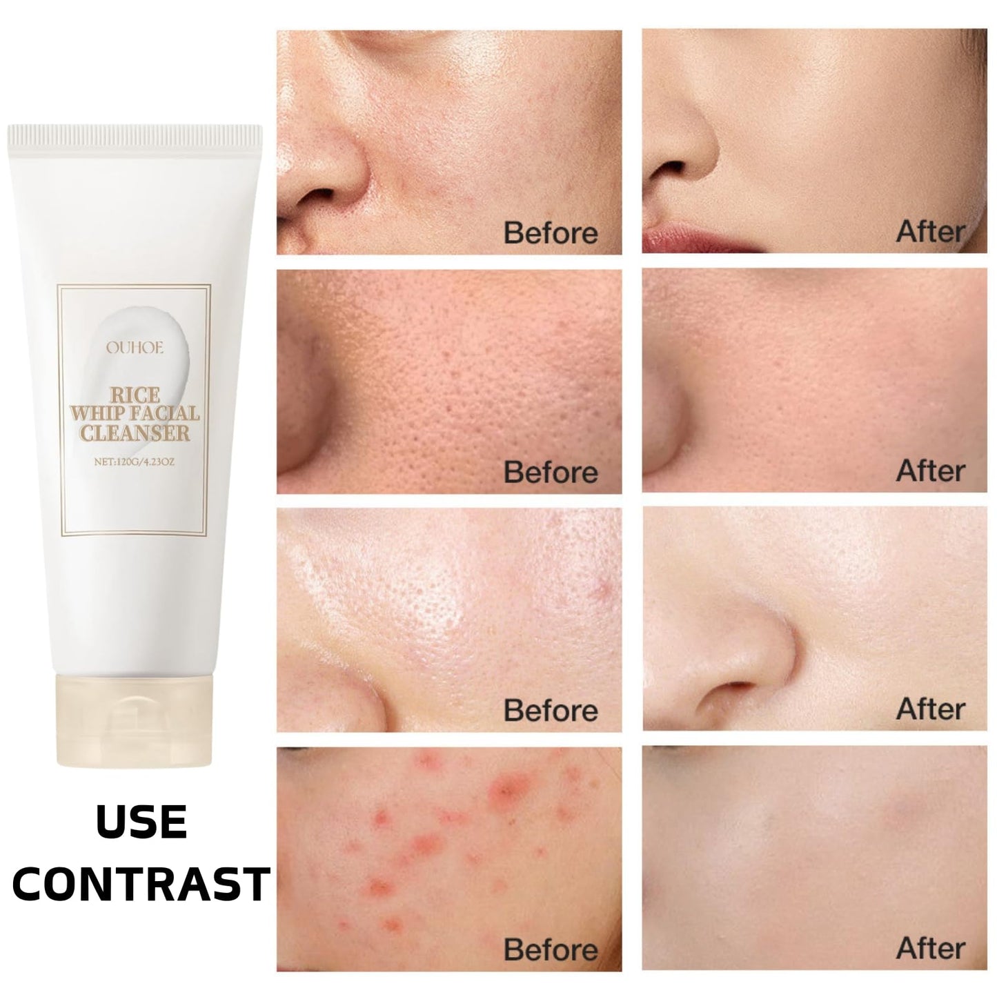 Cureluxe Rice Facial Cleanser,Clean and Clear Face Cleanser,Deep Cleansing & Pore Purifying Face Wash,Face Wash Women & Men,Face Care Korean Cleanser,Korean Skincare Hydrating Cleanser,Korean Face Wash