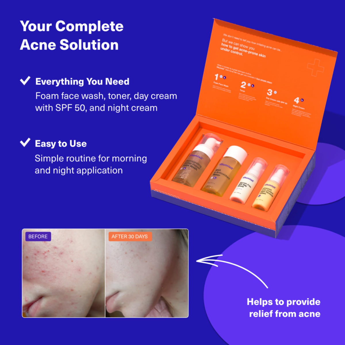 Dermz Acne Treatment - Acne Cream, SPF Face Protection, Face wash & Toner - Set of 4