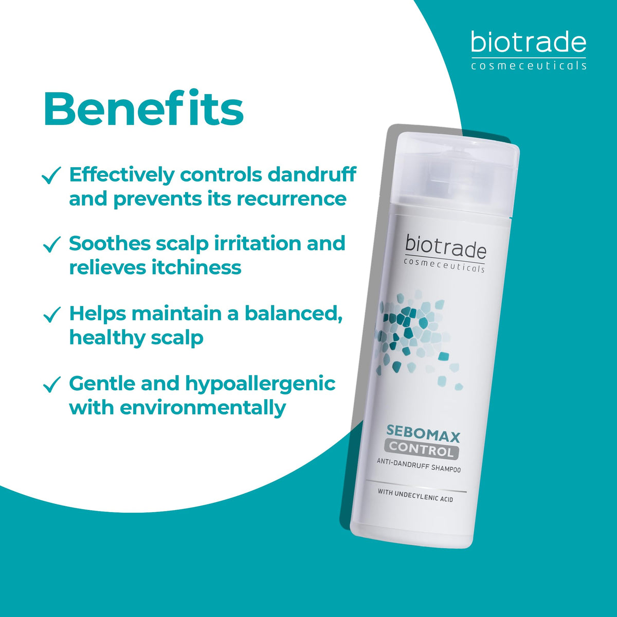 Biotrade sebomax Biotrade Sebomax Control Anti-Dandruff Shampoo with Undecylenic Acid – Anti-Itch Shampoo that Soothes Irritated Scalp and Removes Dandruff & Impurities – 200 ml