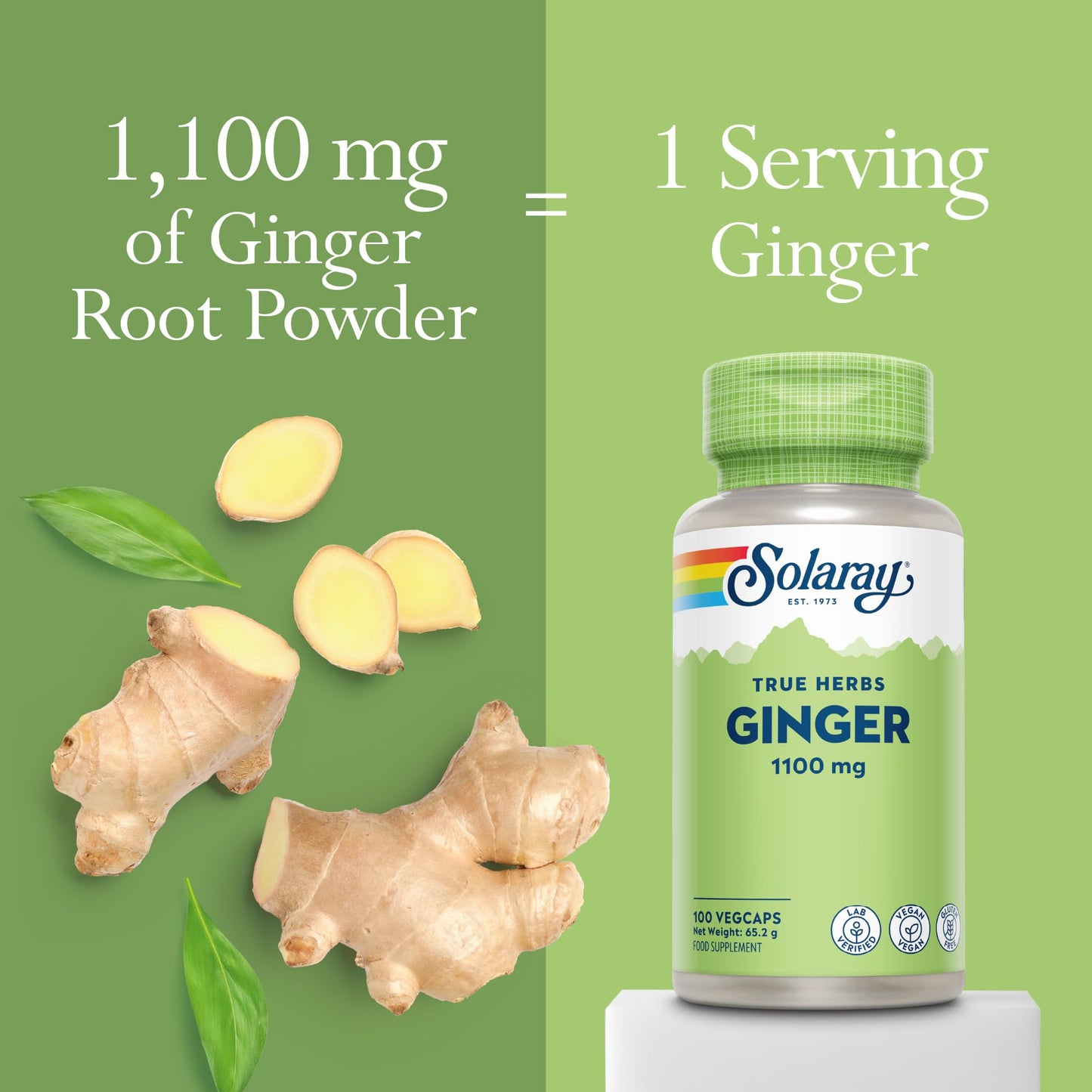 SOLARAY Ginger - 100 Vegan Capsules - High Strength Ginger Supplement Not Tablets or Shot - Zingiber Officinale Root - Non GMO & Lab Verified - Solaray