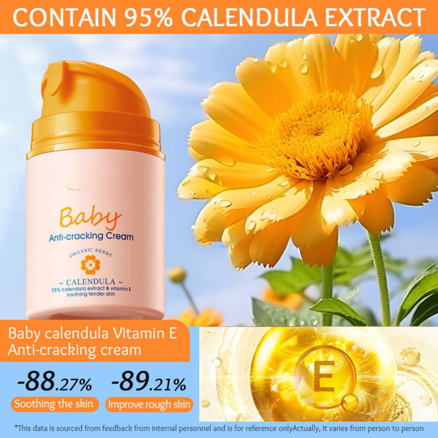 ISBEAUSOLS Baby Calendula Cream - Baby Moisturiser - Baby Cream Anti Cracking - Baby Lotion With 95% Calendula Extract & Vitamin E Soothing Skin - Baby Face Cream Gentle Protection Face&Body 50g