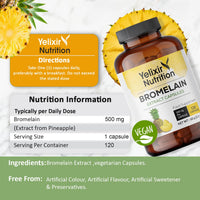 Yelixir Nutrition Bromelain Capsules, 120 Count, 2400 GDU/g Strength