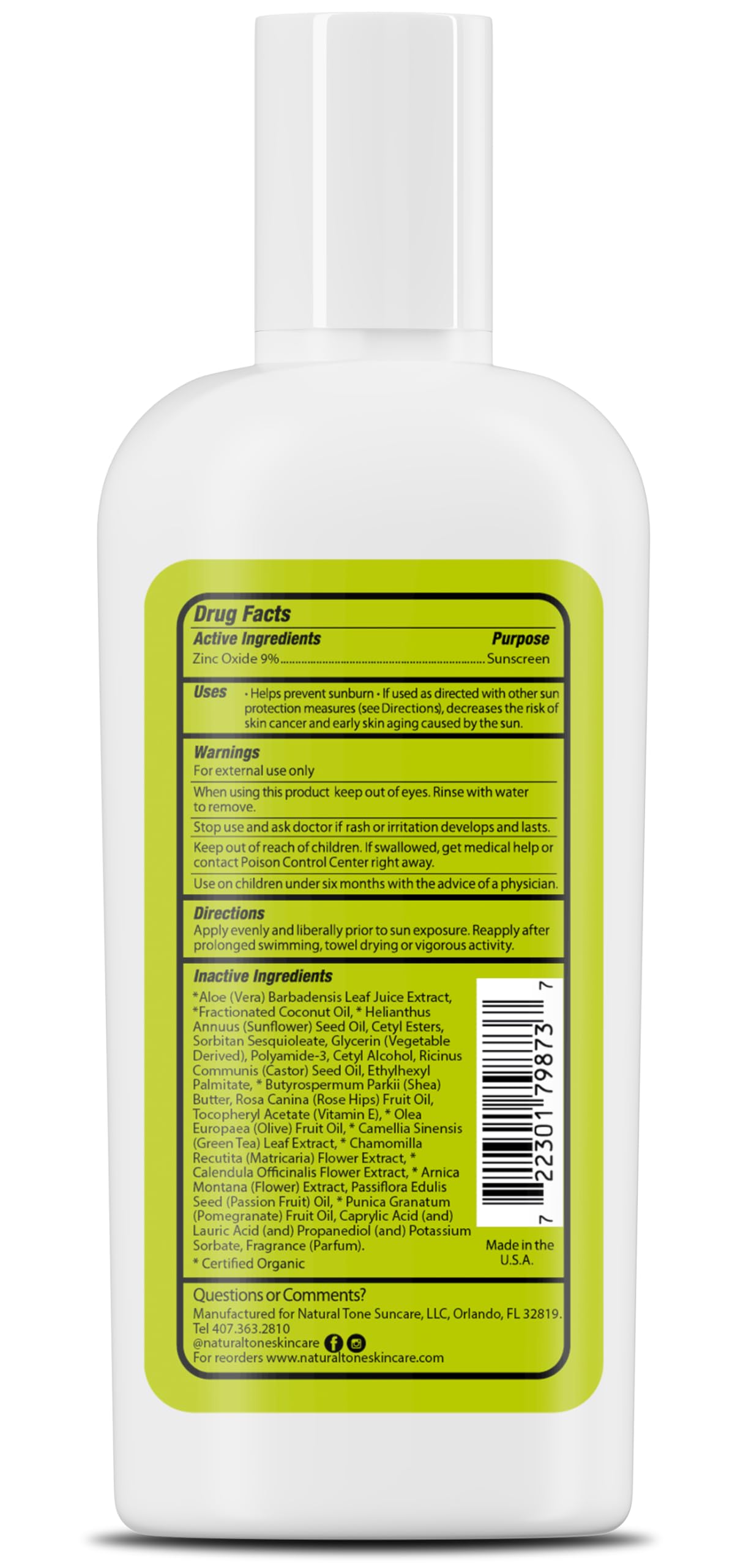 SPF15 Broad Spectrum Natural Sunscreen, Soothing & Hydrating Sunscreen Lotion, Plant-Based Sun Block, Water-Resistant Sun Screen Protector for Face and Body, 118ml - Natural Tone Organic Skincare