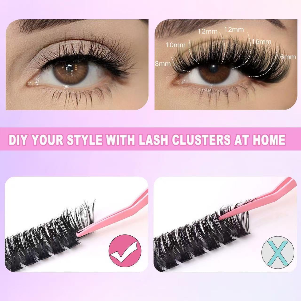SIISTAS Fluffy Individual Eyelashes Kit 546Pcs Clusters Lashes 60D+80D+100D D Curl Thick Lash CLusters with Lash Bond and Seal Tweezers DIY Lash At Home Look Like Eyelash Extensions(60+80+100kit)
