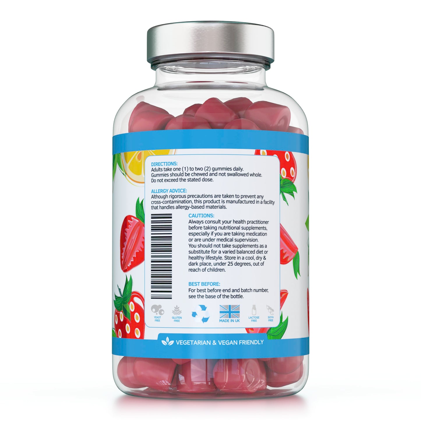 swiss bioenergetics Biotin Gummies 10,000mcg – 60 Vegan Vitamins - Natural Strawberry Flavoured Two Yummy Gummy Daily Dose - Supports Normal Skin & Hair Growth - Chewable - No Artificial Sweeteners – UK Made