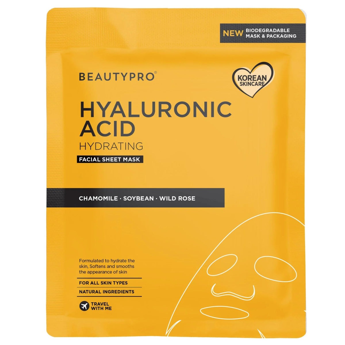 BeautyPro BEAUTYPRO HYALURONIC ACID Face Mask Hydrating Anti-Ageing Anti-Inflammatory Bamboo Sheet Mask Natural Moisturising Korean Vegan Skincare 100% Biodegradable Multi Award Winning