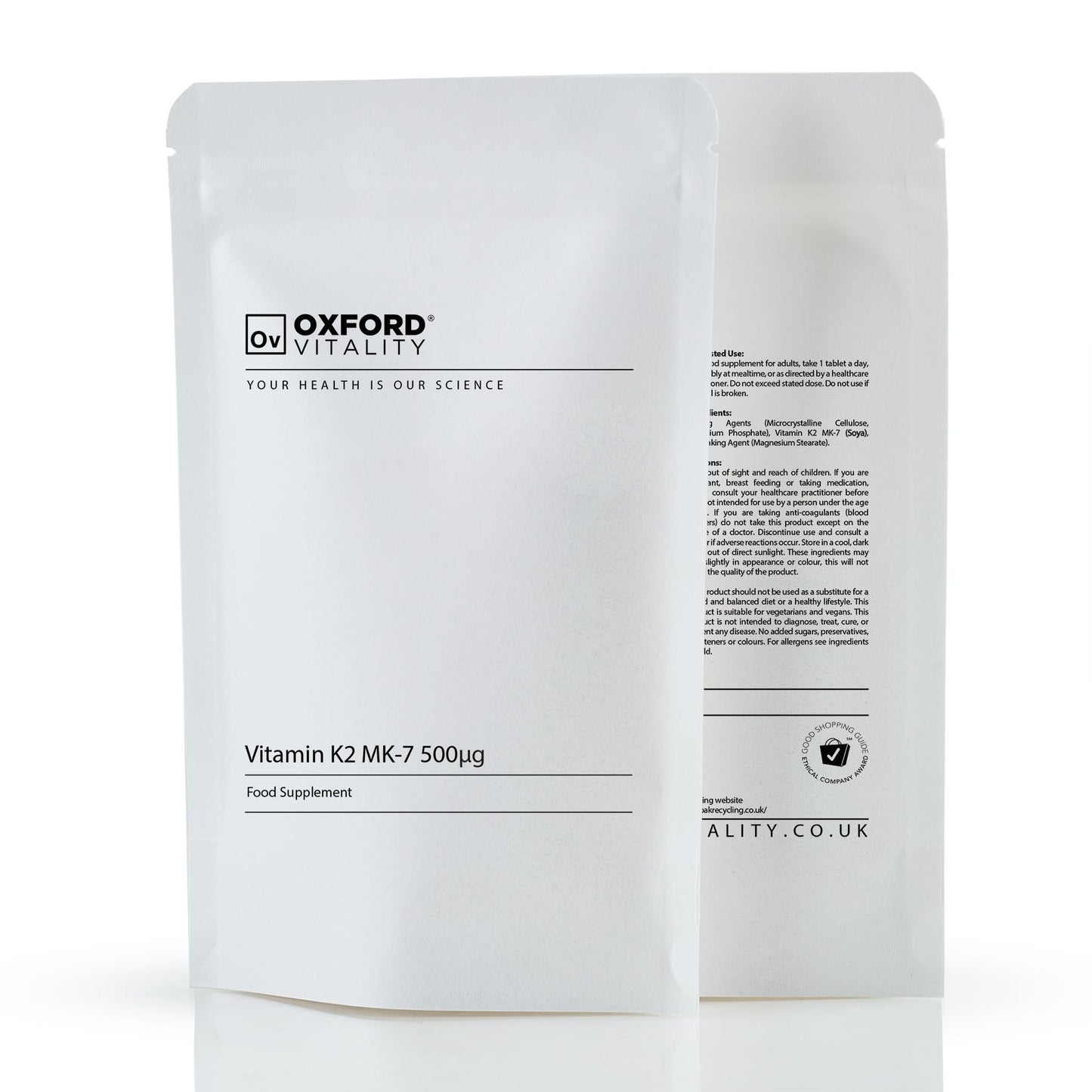 Ov OXFORD VITALITY Vitamin K2 MK-7 | High Strength 500µg Tablets for Blood and Bone Health | Oxford Vitality