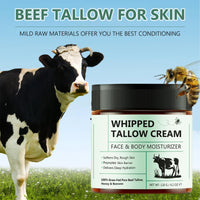 Wormeer Beef Tallow for Skin Care 120g, Honey Balm, Beef Tallow Moisturiser, Grass-Fed Whipped Face Cream with Raw Honey, Deep Hydration for Women