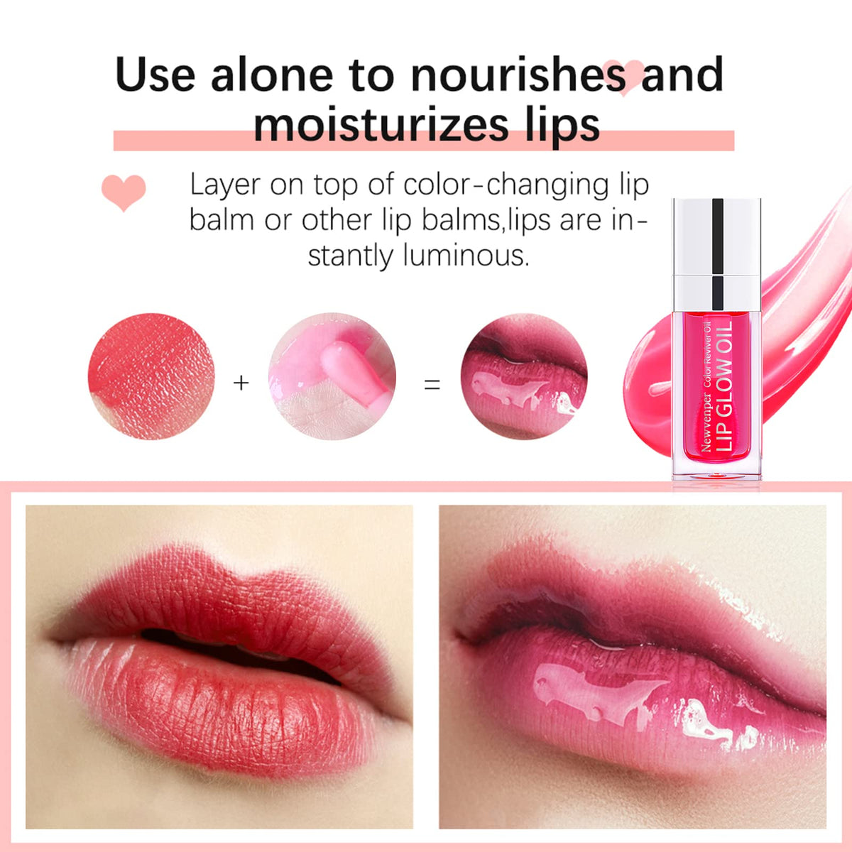 Newvenper 3PCS Hydrating Lip Glow Oil Long Lasting Plumping Lip Gloss Transparent Toot Lip Balm Moisturizing Lip Oil Repairing Lip Lines and Prevents Dry Cracked for Lip Care and Dry Lips 1#+2#+3#