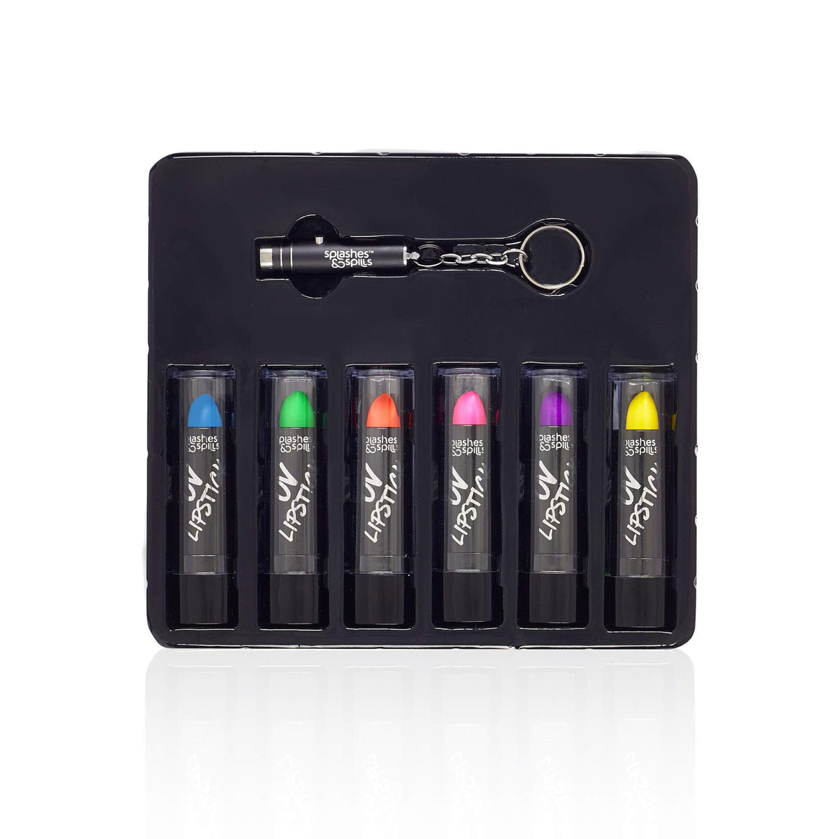 UV Glow Blacklight Lipstick - 6 Colour Variety Pack, 3.7g - Day or Night Stage, Party or Costume Makeup by Splashes & Spills